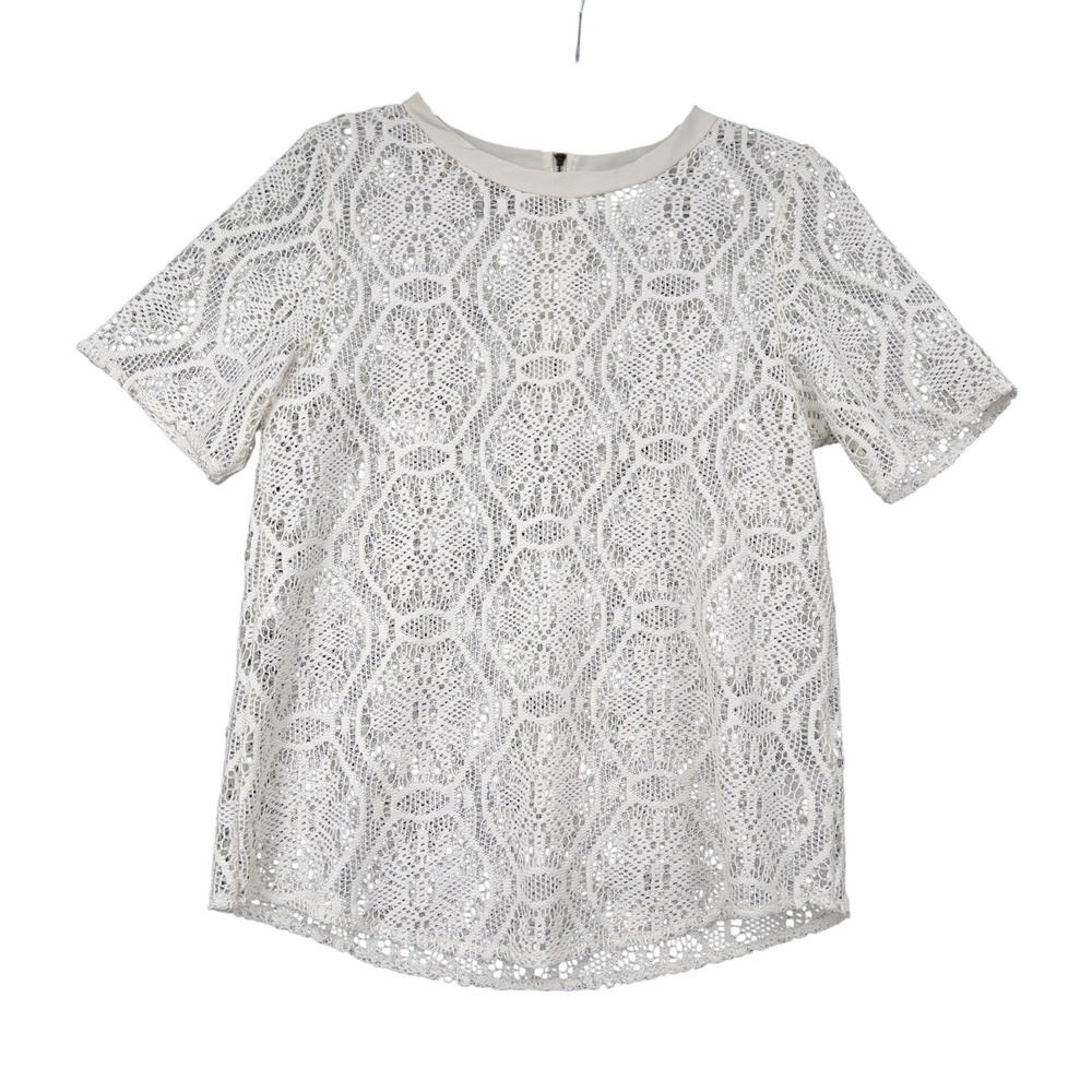 Banana Republic Womens Crochet Lace Short Sleeve‎ Blouse Ivory Off White Medium